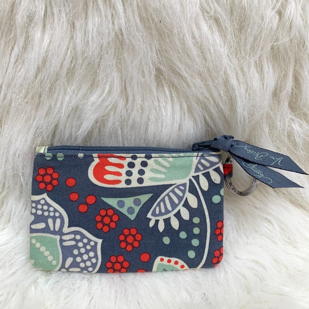 VERA BRADLEY Flat Cotton NOMADIC FLORAL Zip Coin ID Wallet w/Key Ring - Picture 6 of 8